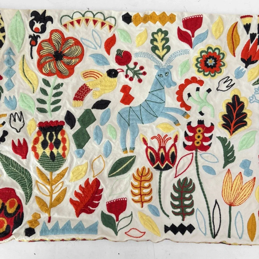 Ikea Rodarv Crewel Embroidered Folk Art Pillow Cover Tassel Boho